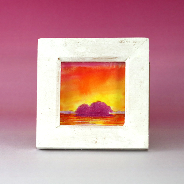 手描きミニ原画(松江の風景)宍道湖と夕日No.6